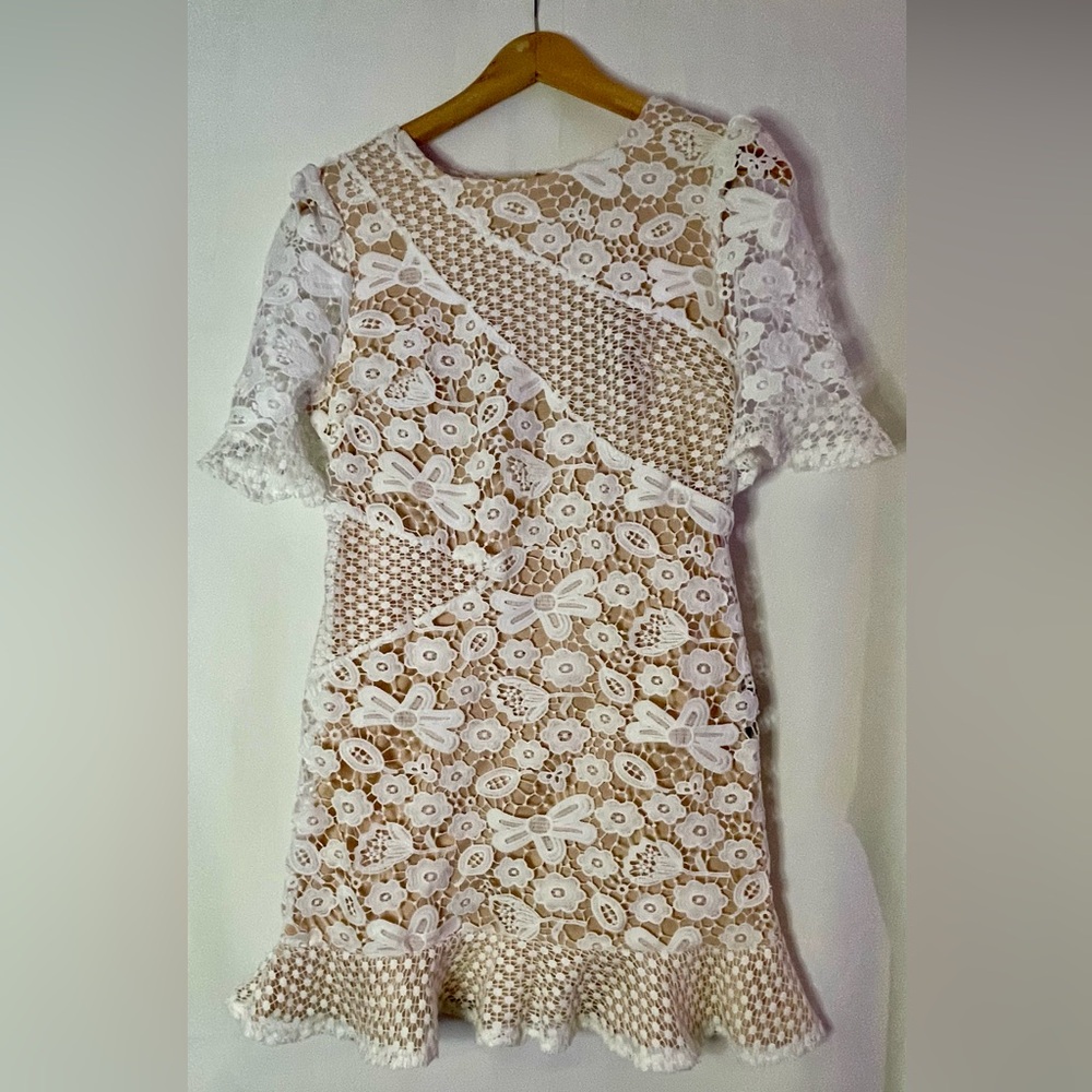 White Lace Short Sleeve Mini Dress
